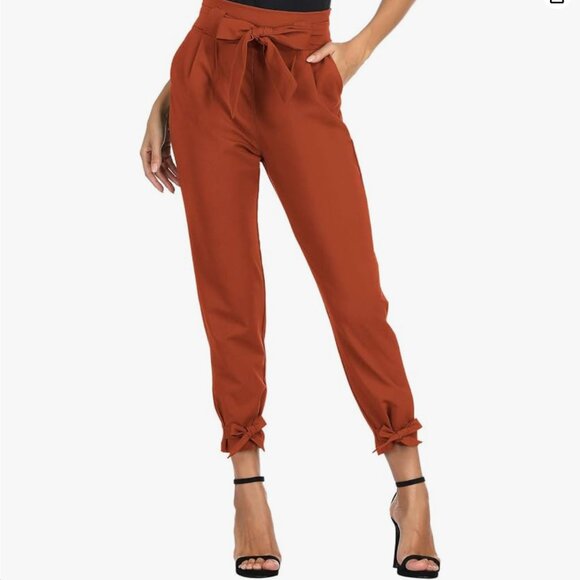 Grace Karin Burnt Orange Work High-Waist Trousers Large - Picture 1 of 5